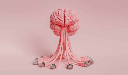 brain with network cables hanging from it in minimal concept of internet, artificial intelligence and learning. 3d rendering