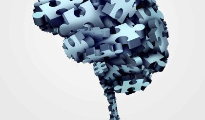 Brain puzzle concept and neurological or psychological health symbol as a neurology and psychology icon as a a group of 3D illustration jigsaw pieces shaped as a human thinking organ as a mental memory issue or learning disorder.