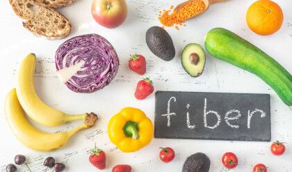 Foods rich in fiber on the white  background: top view